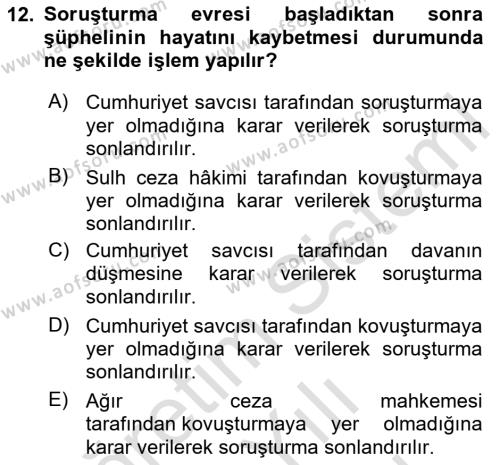 Ceza Yargılama Hukuku Dersi 2023 - 2024 Yılı (Vize) Ara Sınavı 12. Soru