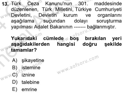 Ceza Yargılama Hukuku Dersi 2023 - 2024 Yılı (Vize) Ara Sınavı 13. Soru