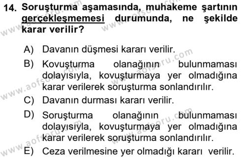 Ceza Yargılama Hukuku Dersi 2023 - 2024 Yılı (Vize) Ara Sınavı 14. Soru