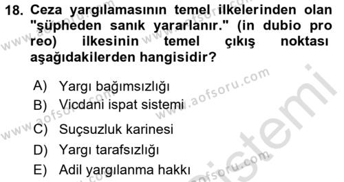 Ceza Yargılama Hukuku Dersi 2023 - 2024 Yılı (Vize) Ara Sınavı 18. Soru