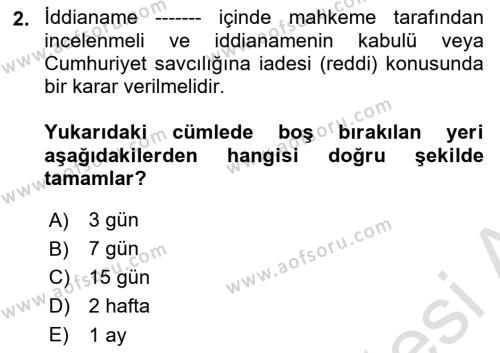 Ceza Yargılama Hukuku Dersi 2023 - 2024 Yılı (Vize) Ara Sınavı 2. Soru