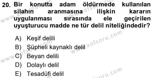 Ceza Yargılama Hukuku Dersi 2023 - 2024 Yılı (Vize) Ara Sınavı 20. Soru