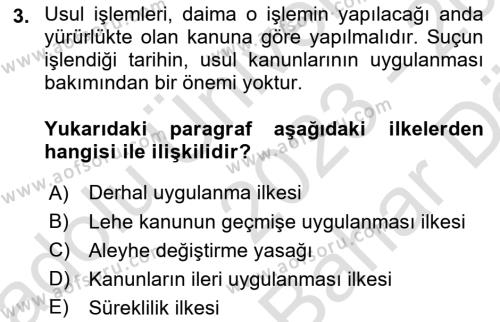 Ceza Yargılama Hukuku Dersi 2023 - 2024 Yılı (Vize) Ara Sınavı 3. Soru