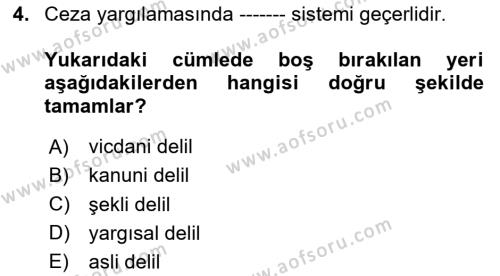 Ceza Yargılama Hukuku Dersi 2023 - 2024 Yılı (Vize) Ara Sınavı 4. Soru