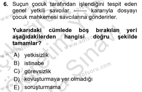 Ceza Yargılama Hukuku Dersi 2023 - 2024 Yılı (Vize) Ara Sınavı 6. Soru