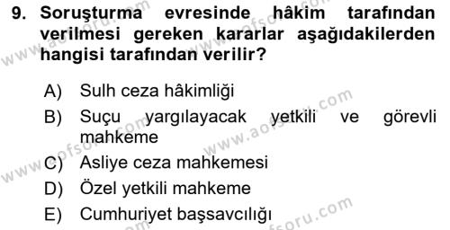 Ceza Yargılama Hukuku Dersi 2023 - 2024 Yılı (Vize) Ara Sınavı 9. Soru