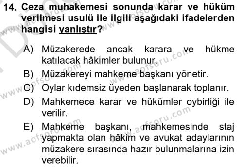 Ceza Yargılama Hukuku Dersi 2023 - 2024 Yılı (Final) Dönem Sonu Sınavı 14. Soru