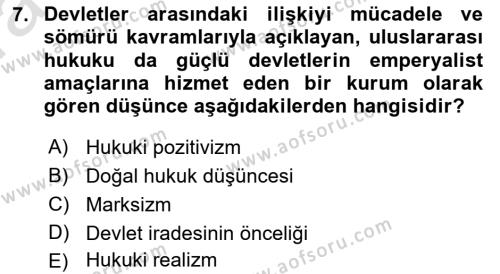 Uluslararası Hukuk 1 Dersi 2021 - 2022 Yılı (Vize) Ara Sınavı 7. Soru