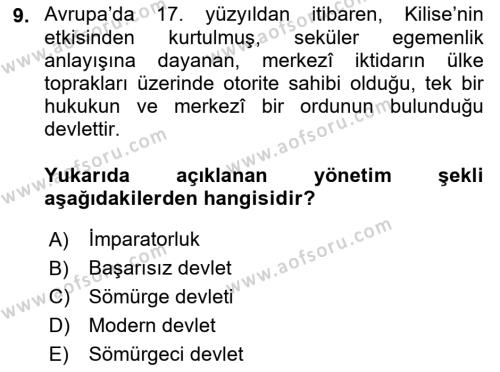 Uluslararası Hukuk 1 Dersi 2021 - 2022 Yılı (Vize) Ara Sınavı 9. Soru