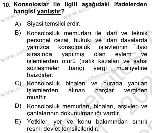 Uluslararası Hukuk 1 Dersi 2021 - 2022 Yılı (Final) Dönem Sonu Sınavı 10. Soru