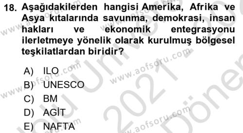 Uluslararası Hukuk 1 Dersi 2021 - 2022 Yılı (Final) Dönem Sonu Sınavı 18. Soru