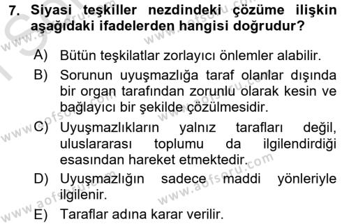 Uluslararası Hukuk 1 Dersi 2021 - 2022 Yılı (Final) Dönem Sonu Sınavı 7. Soru