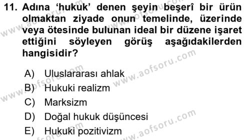 Uluslararası Hukuk 1 Dersi 2021 - 2022 Yılı Yaz Okulu Sınavı 11. Soru