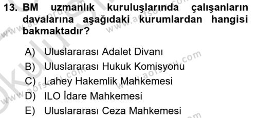 Uluslararası Hukuk 1 Dersi 2021 - 2022 Yılı Yaz Okulu Sınavı 13. Soru