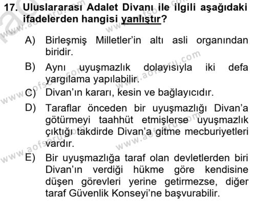 Uluslararası Hukuk 1 Dersi 2021 - 2022 Yılı Yaz Okulu Sınavı 17. Soru