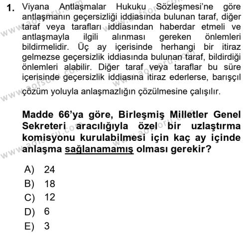 Uluslararası Hukuk 1 Dersi 2022 - 2023 Yılı (Vize) Ara Sınavı 1. Soru