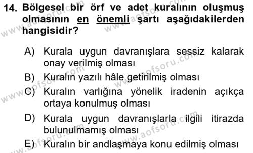 Uluslararası Hukuk 1 Dersi 2022 - 2023 Yılı (Vize) Ara Sınavı 14. Soru