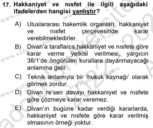 Uluslararası Hukuk 1 Dersi 2022 - 2023 Yılı (Vize) Ara Sınavı 17. Soru