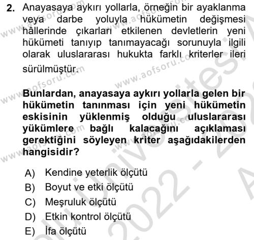 Uluslararası Hukuk 1 Dersi 2022 - 2023 Yılı (Vize) Ara Sınavı 2. Soru