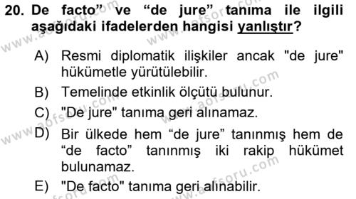 Uluslararası Hukuk 1 Dersi 2022 - 2023 Yılı (Vize) Ara Sınavı 20. Soru