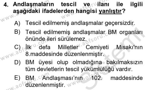 Uluslararası Hukuk 1 Dersi 2022 - 2023 Yılı (Vize) Ara Sınavı 4. Soru