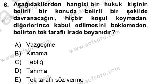 Uluslararası Hukuk 1 Dersi 2022 - 2023 Yılı (Vize) Ara Sınavı 6. Soru