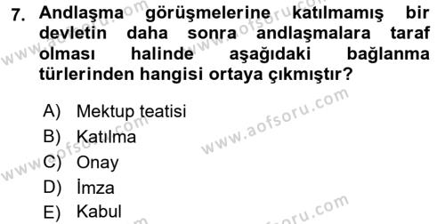 Uluslararası Hukuk 1 Dersi 2022 - 2023 Yılı (Vize) Ara Sınavı 7. Soru