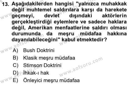 Uluslararası Hukuk 1 Dersi 2022 - 2023 Yılı (Final) Dönem Sonu Sınavı 13. Soru