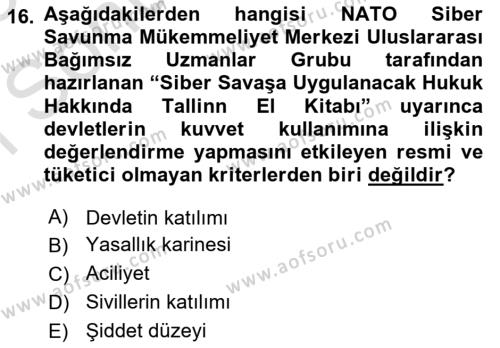 Uluslararası Hukuk 1 Dersi 2022 - 2023 Yılı (Final) Dönem Sonu Sınavı 16. Soru