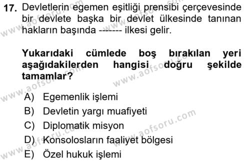 Uluslararası Hukuk 1 Dersi 2022 - 2023 Yılı (Final) Dönem Sonu Sınavı 17. Soru