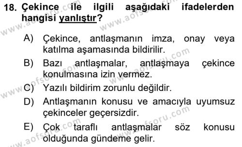 Uluslararası Hukuk 1 Dersi 2022 - 2023 Yılı (Final) Dönem Sonu Sınavı 18. Soru