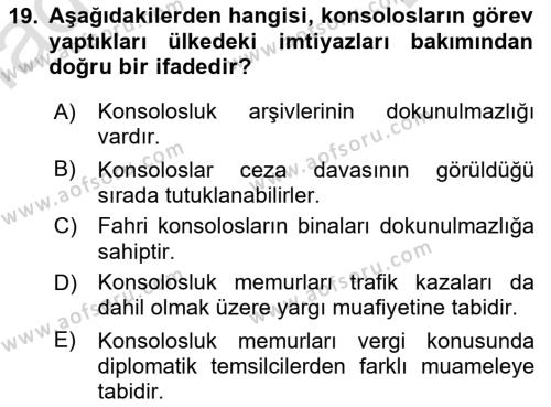 Uluslararası Hukuk 1 Dersi 2022 - 2023 Yılı (Final) Dönem Sonu Sınavı 19. Soru