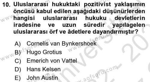 Uluslararası Hukuk 1 Dersi 2022 - 2023 Yılı Yaz Okulu Sınavı 10. Soru