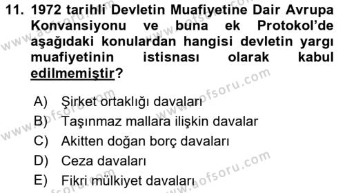 Uluslararası Hukuk 1 Dersi 2022 - 2023 Yılı Yaz Okulu Sınavı 11. Soru