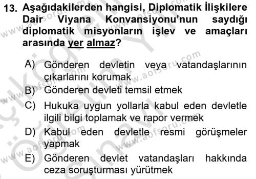 Uluslararası Hukuk 1 Dersi 2022 - 2023 Yılı Yaz Okulu Sınavı 13. Soru