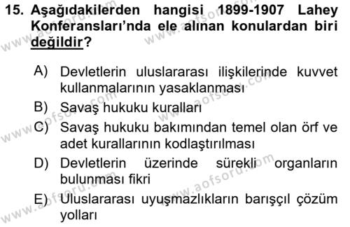 Uluslararası Hukuk 1 Dersi 2022 - 2023 Yılı Yaz Okulu Sınavı 15. Soru