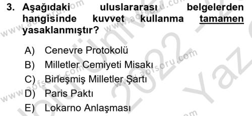 Uluslararası Hukuk 1 Dersi 2022 - 2023 Yılı Yaz Okulu Sınavı 3. Soru