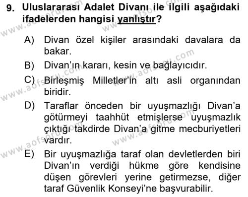 Uluslararası Hukuk 1 Dersi 2022 - 2023 Yılı Yaz Okulu Sınavı 9. Soru