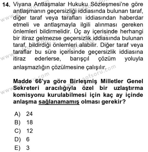 Uluslararası Hukuk 1 Dersi 2024 - 2025 Yılı (Vize) Ara Sınavı 14. Soru