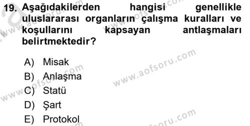 Uluslararası Hukuk 1 Dersi 2024 - 2025 Yılı (Vize) Ara Sınavı 19. Soru