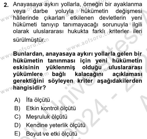 Uluslararası Hukuk 1 Dersi 2024 - 2025 Yılı (Vize) Ara Sınavı 2. Soru