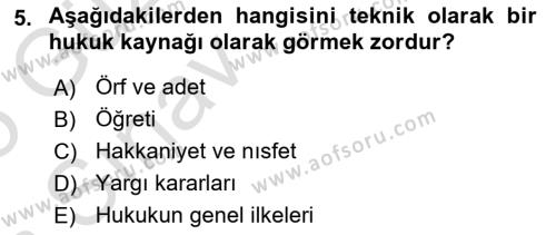 Uluslararası Hukuk 1 Dersi 2024 - 2025 Yılı (Vize) Ara Sınavı 5. Soru