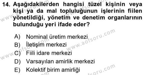 Uluslararası Ticaret Hukuku Dersi 2020 - 2021 Yılı Yaz Okulu Sınavı 14. Soru