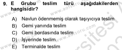 Uluslararası Ticaret Hukuku Dersi 2020 - 2021 Yılı Yaz Okulu Sınavı 9. Soru