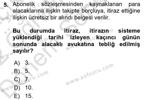 İcra Ve İflas Hukuku Dersi 2021 - 2022 Yılı (Final) Dönem Sonu Sınavı 5. Soru