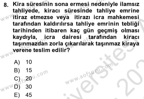 İcra Ve İflas Hukuku Dersi 2021 - 2022 Yılı (Final) Dönem Sonu Sınavı 8. Soru