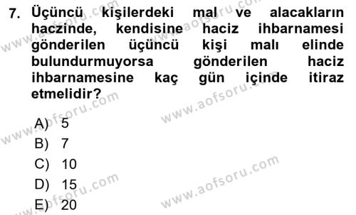 İcra Ve İflas Hukuku Dersi 2023 - 2024 Yılı (Final) Dönem Sonu Sınavı 7. Soru