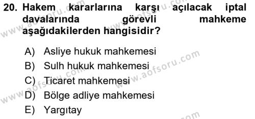 Medeni Usul Hukukuna Giriş Dersi 2020 - 2021 Yılı Yaz Okulu Sınavı 20. Soru