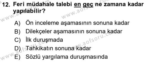 Medeni Usul Hukukuna Giriş Dersi 2021 - 2022 Yılı (Vize) Ara Sınavı 12. Soru