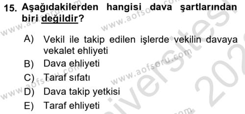 Medeni Usul Hukukuna Giriş Dersi 2021 - 2022 Yılı (Vize) Ara Sınavı 15. Soru